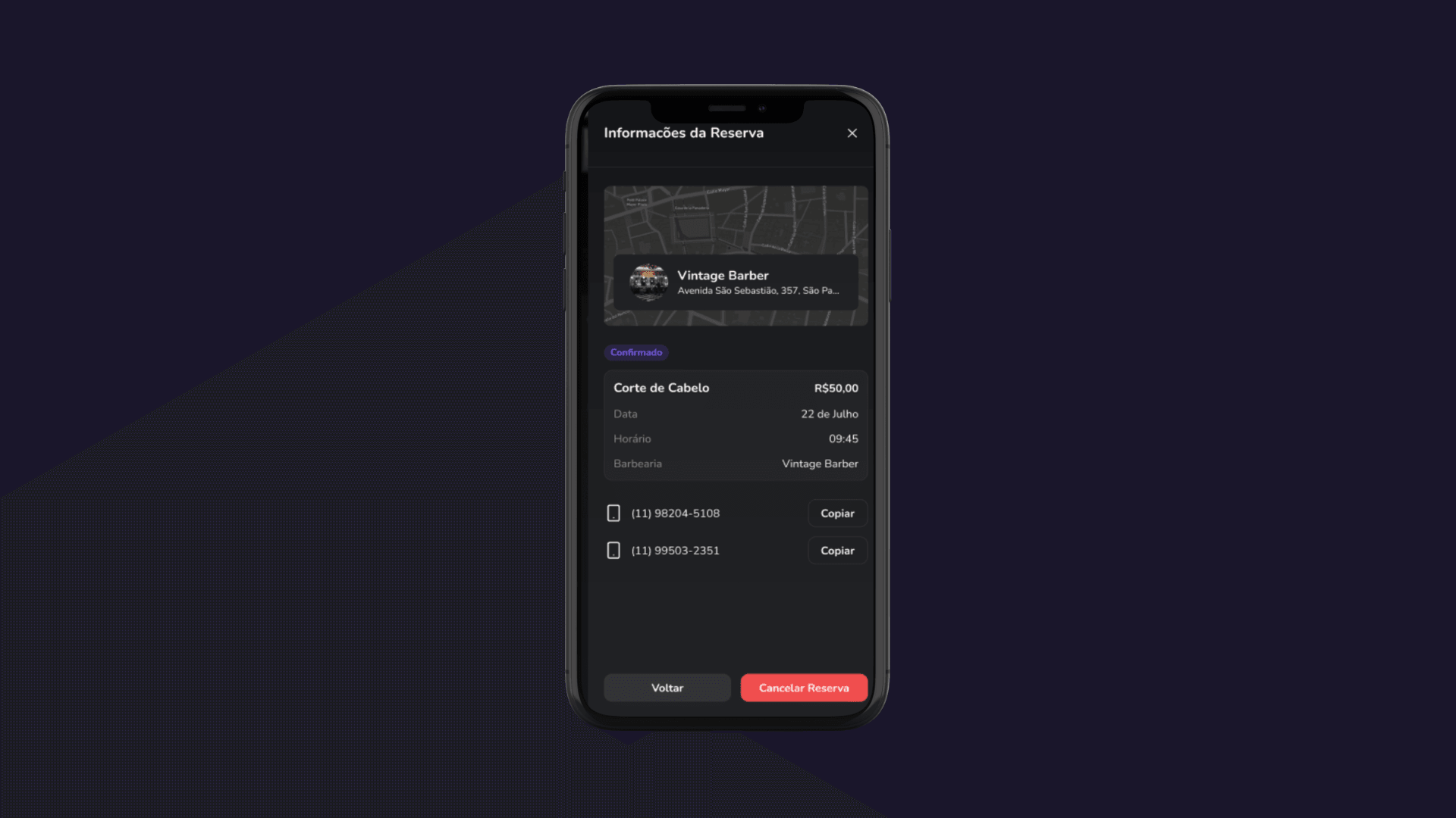 Tela do projeto Barber pro