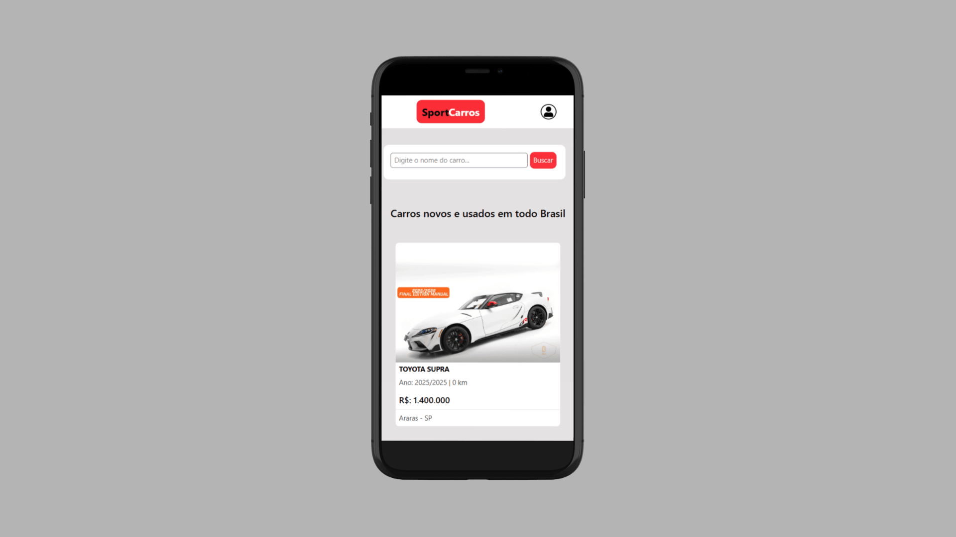 Tela do projeto SportCars - Marketplace